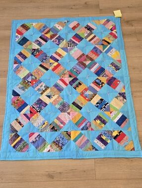 Handmade Patchwork Quilt - Bright Aqua Border
